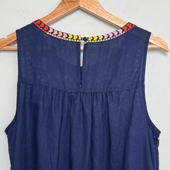 J Crew Linen/Cotton Blend Rainbow Floral Embroidered Navy Blue Dress Size 10 - Picture 7 of 12